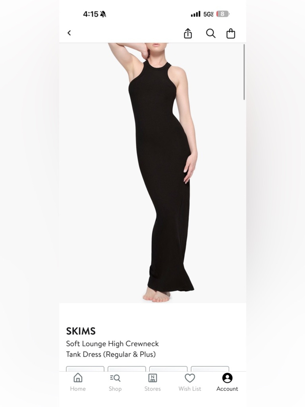 SKIMS Black Soft Lounge High Crewneck Maxi Dress